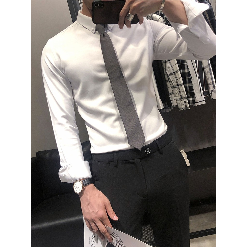 Primavera outono camisa de manga comprida masculina versão coreana na moda bonito negócios Casual camisa masculina All-M