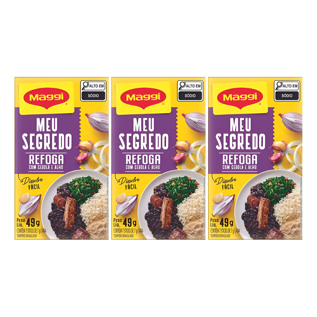 Kit C/3 Tempero Meu Segredo Refoga Cebola E Alho 49g Maggi