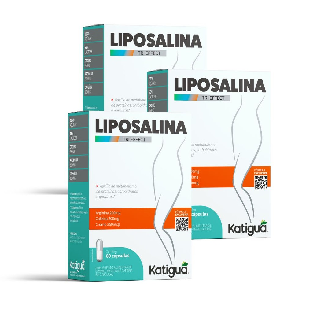 Kit com 3, 2 ou 1 unidade de Liposalina 500mg 60Cápsulas Cromo + Cafeína + L-Arginina em Oferta na Shopee