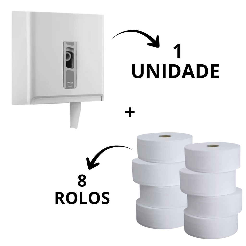 Dispenser para Papel Higiênico 300 e 500m Preto ou Branco + Papel Higiênico
