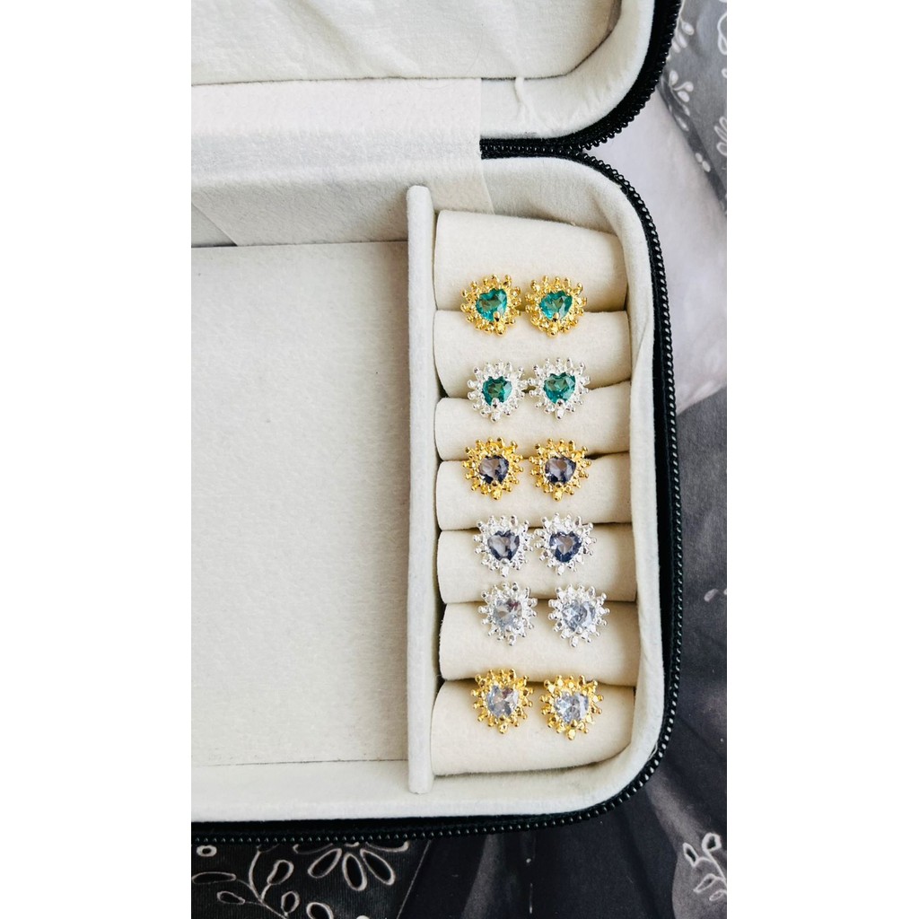 Brincos semi joias zirconia em coração Prata 925 e Ouro 18K