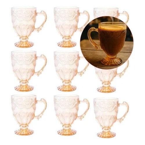 Caneca Xícara taça capuccino Vidro Âmbar vintage 190ml conjunto com 6 peças