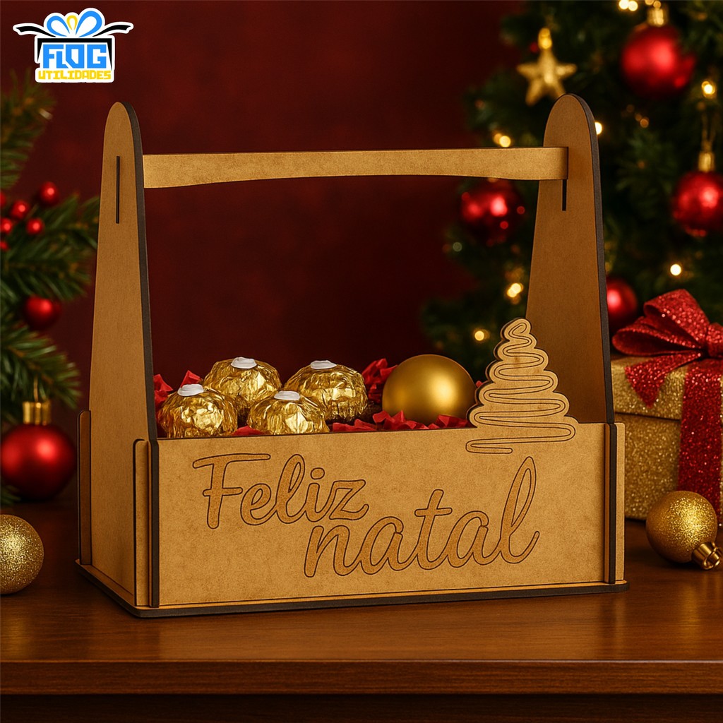 Kit Cesta Lembrancinha Decorativas de NATAL - Feliz Natal - Centro De mesa Natalino MDF / Decoração - PAPELARIA