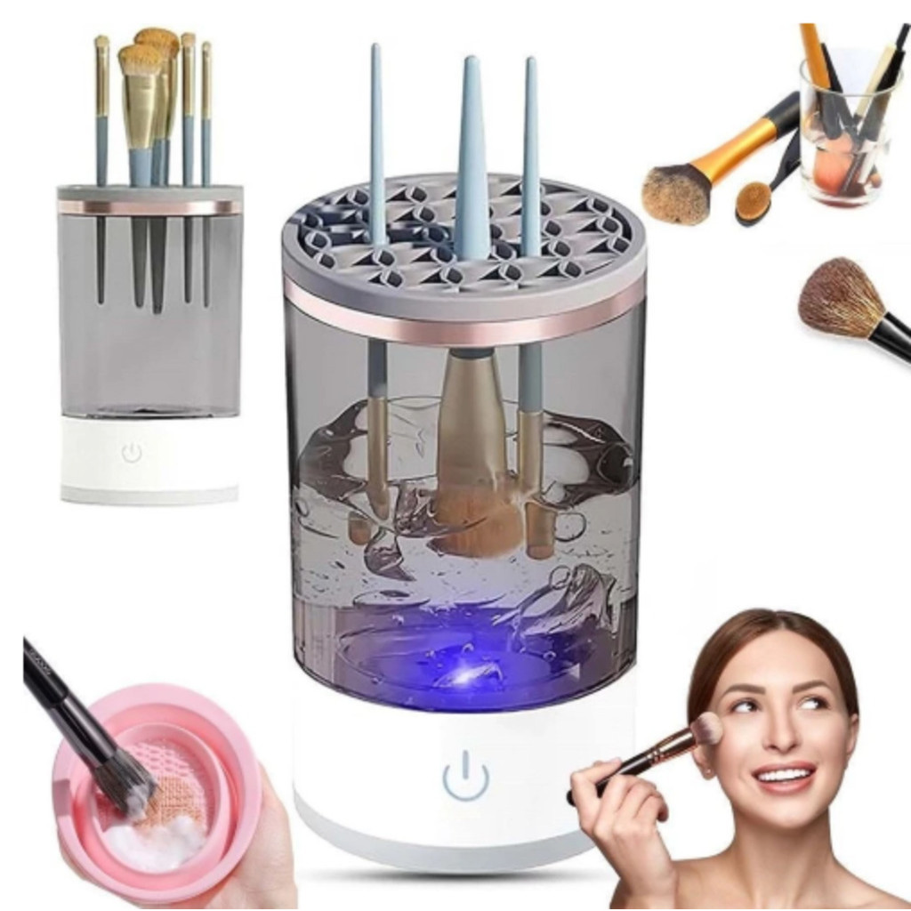 Limpador Pincel Esponja Maquiagem Elétrico USB Automático Lava Seca Armazena Bivolt