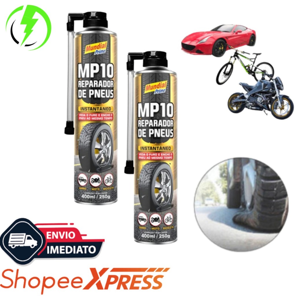 Kit 2 Reparador de Pneus 400ml MP10 Mundial Prime Spray em Oferta na Shopee