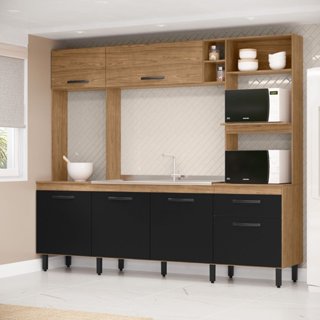 Cozinha Compacta 6 Portas e 1 Gaveta Zoe Espresso Móveis Freijó/Nero em Oferta na Shopee