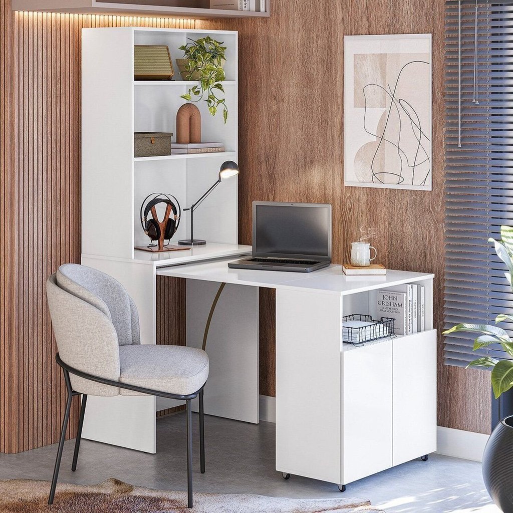 Armário de Escritório com Mesa Embutida Duo Branco em Oferta na Shopee