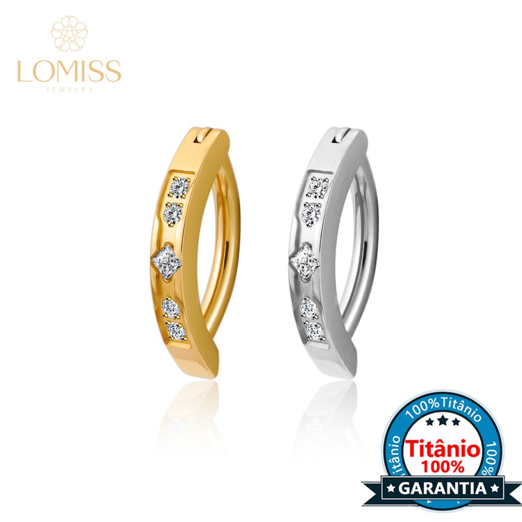 Piercing Argola Para Umbigo Titânio Pvd Clik 1 Fileira 5 Zircônias Piercing de Umbigo Argola