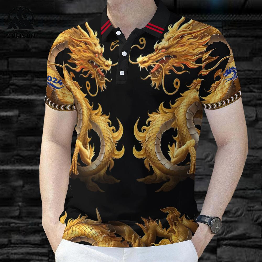 Camisas Polo Com Padrão De Dragão Para Homens Moda De Manga Curta Formal Camisa Masculina De Sublimação Completa