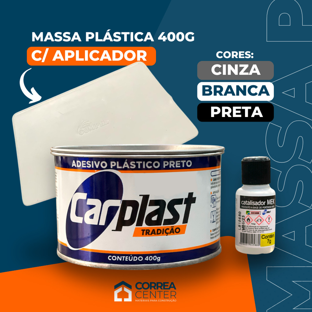 Kit Massa Plastica + Aplicador Espatula 400g C/ Catalisador Funilaria Reparo Fibra Parachoque Cinza Branca Preta em Oferta na Shopee