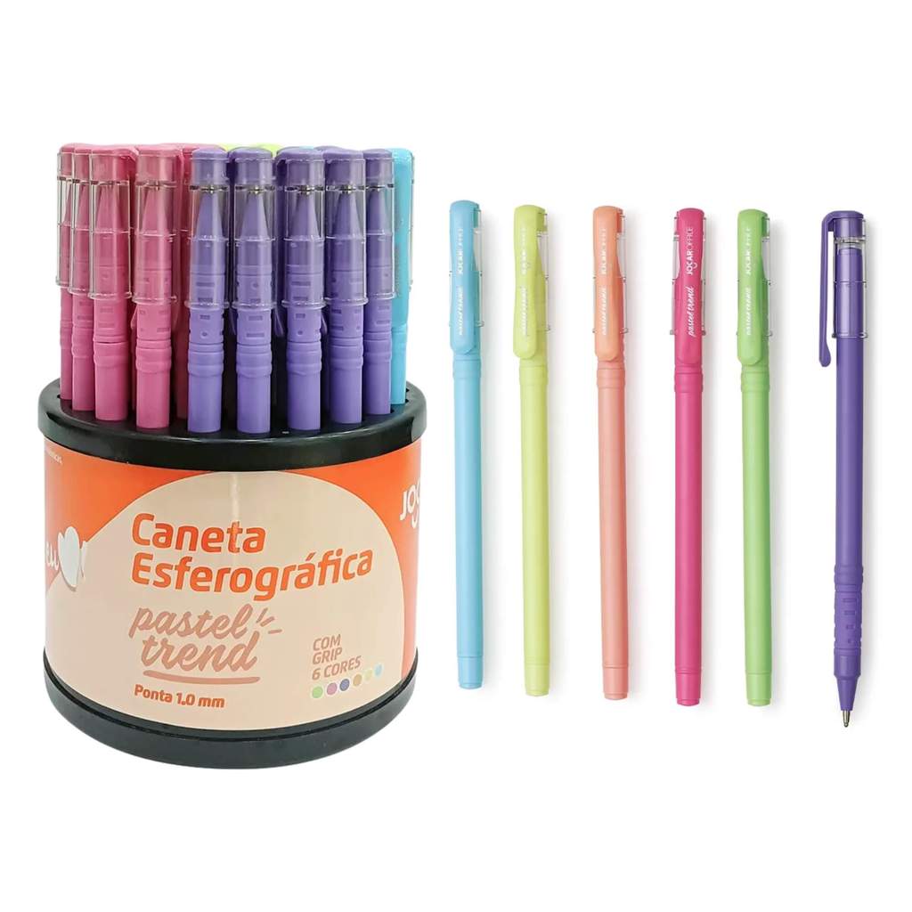 Caneta Esferográfica Pastel Trend 1.0 - Dispenser c/ 50 Unidades Sortidas Leonora - 97918 em Oferta na Shopee
