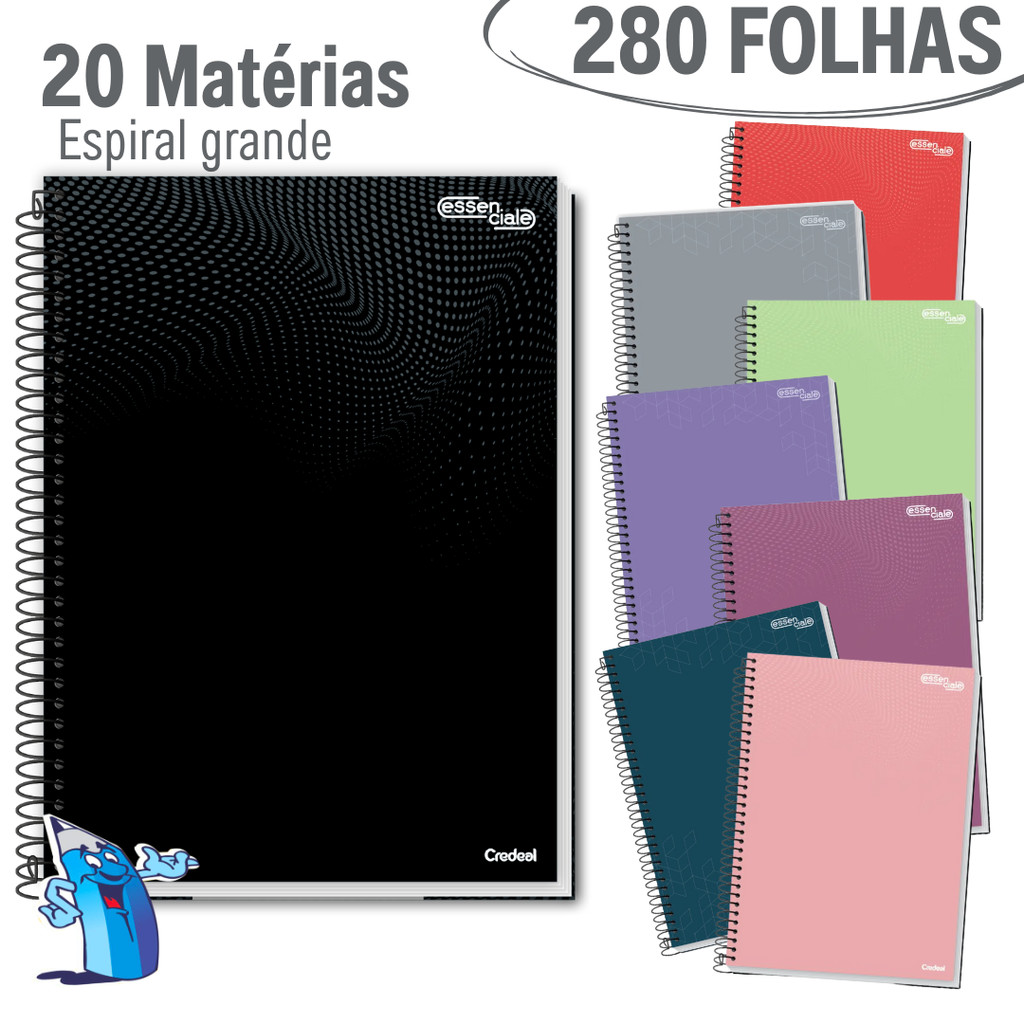CADERNO 20 MATERIAS UNIVERSITÁRIO COR ÚNICA ESSENCIALE 280 FOLHAS ESPIRAL CREDEAL