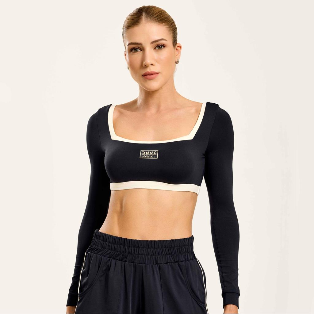 Cropped Style Manga Longa Preto Poliamida Soft Com Bojo em Oferta na Shopee