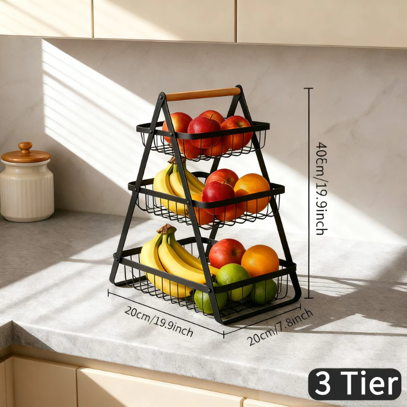 Fruteira de Mesa Cesto Organizador Multiuso Metal Aramado 3 Andares para Cozinha Casa Frutas Legumes​
