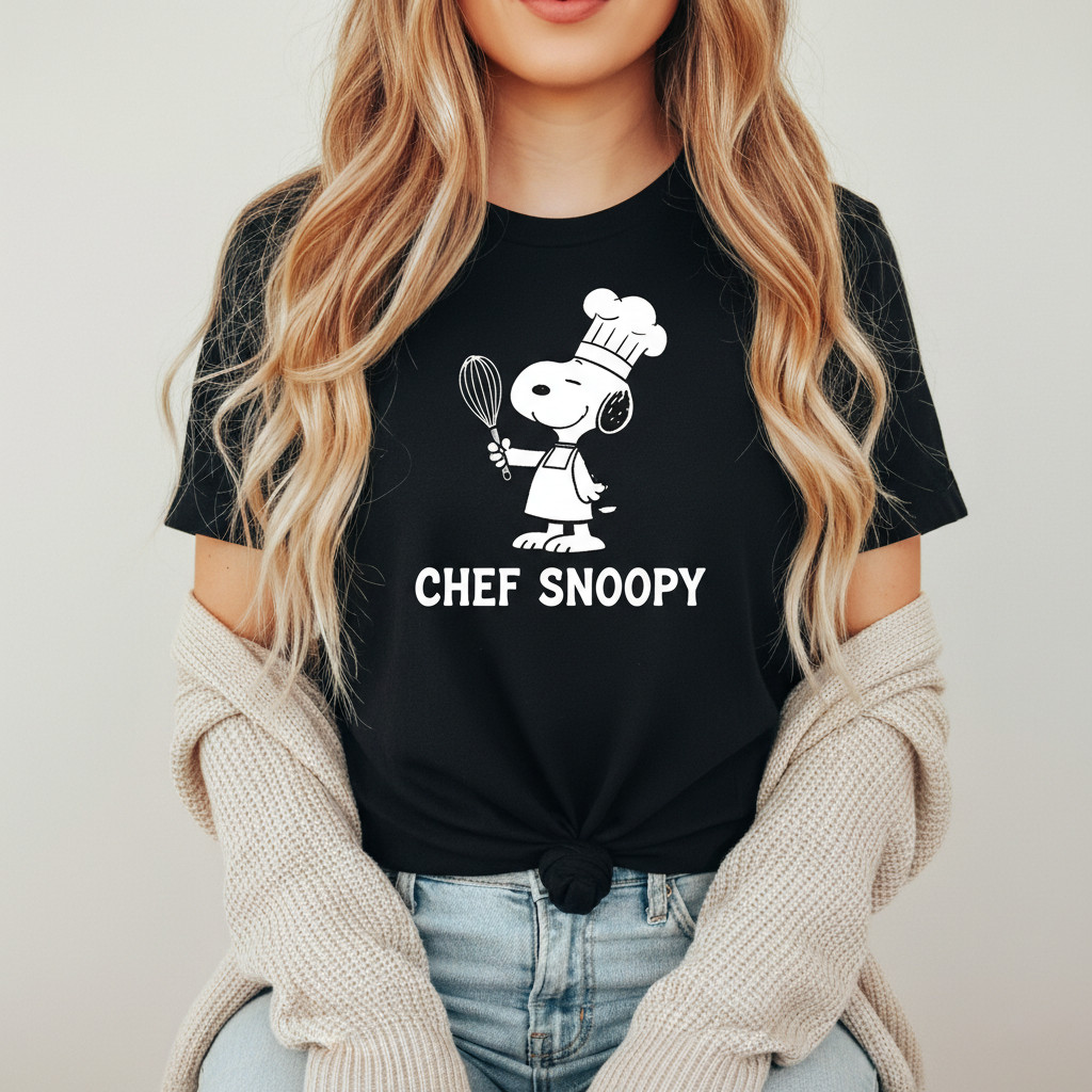 BR.Moonlight Camiseta Snoopy Chef Cozinha Chapéu Colher Estampada Confortável Fofa Charmosa Moda Casual