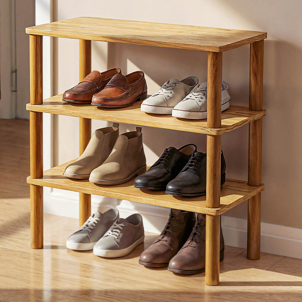 Móvel Organizador Sapateira 65x60x23 com 3 Repartições em Madeira Fácil De Montar