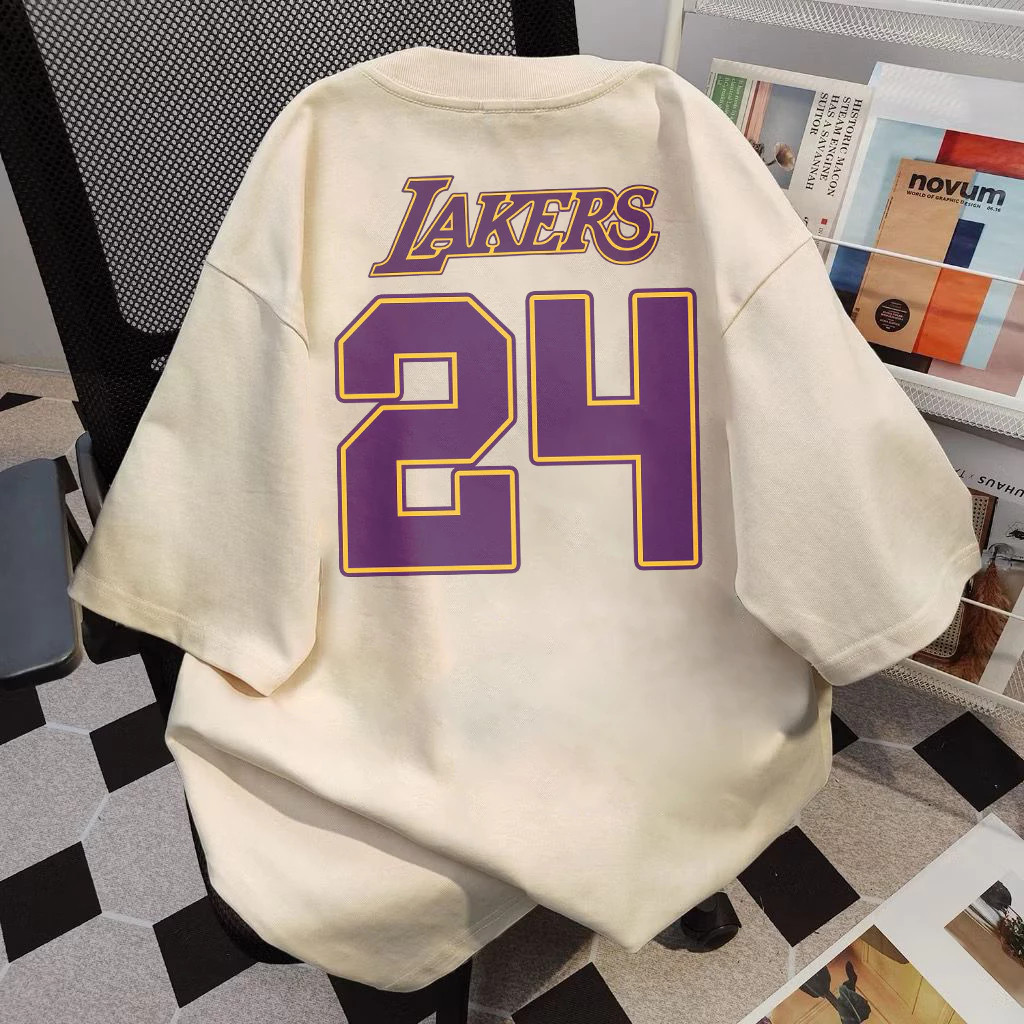 Camiseta Básica Ou Oversized Estilo Gringa Arte Basquete La Lendas 24 Number King Unissex Folgada