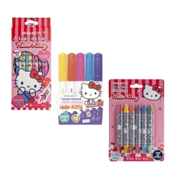 Kit de Pintura Hello Kitty Leo&Leo com Canetinhas, Giz de Cera e Lápis de Cor 12 Cores