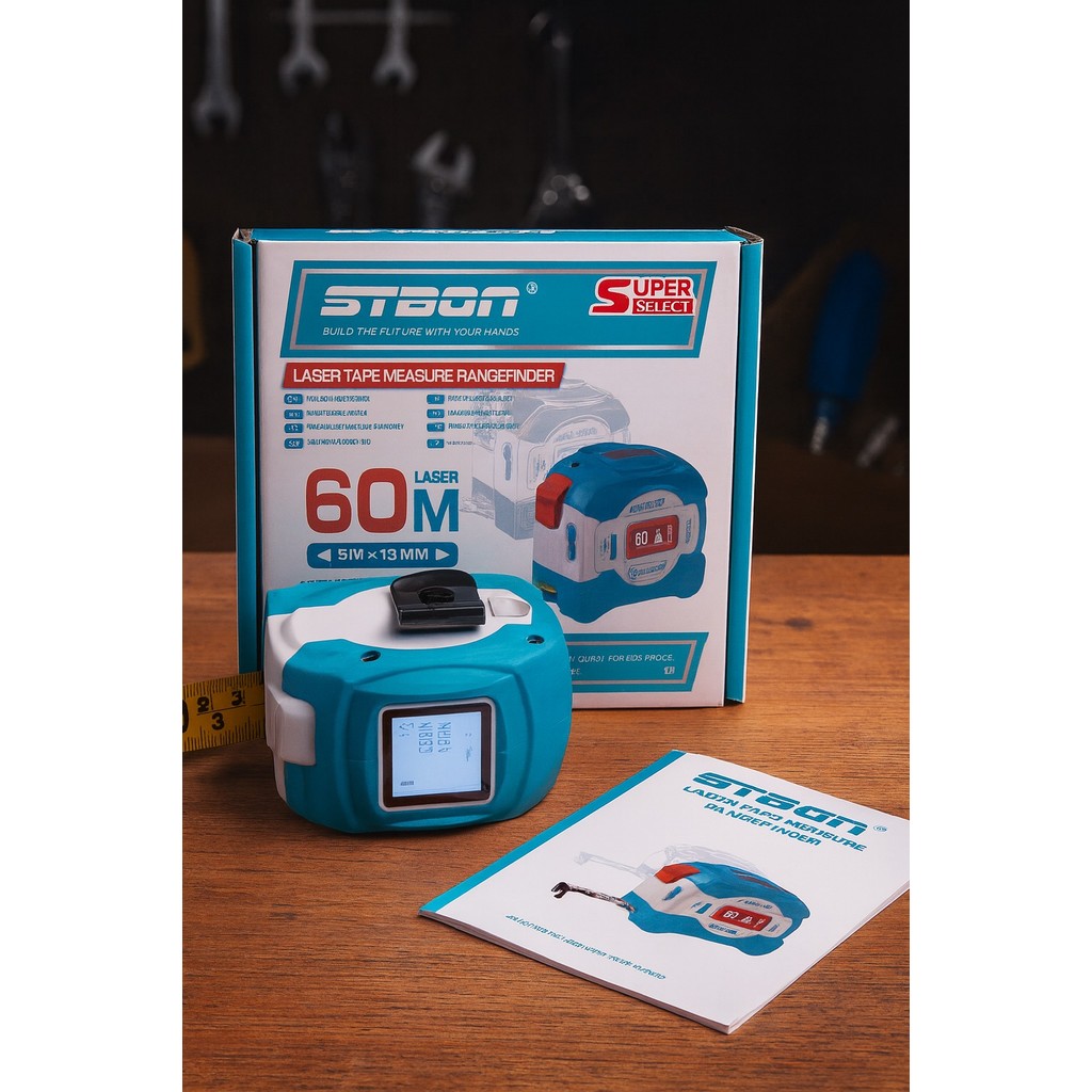 Trena Digital Laser e Manual STBON/ SMMT 3 em 1 Recarregável USB Tipo C 60m/50M / 5m x 19mm - BINGO