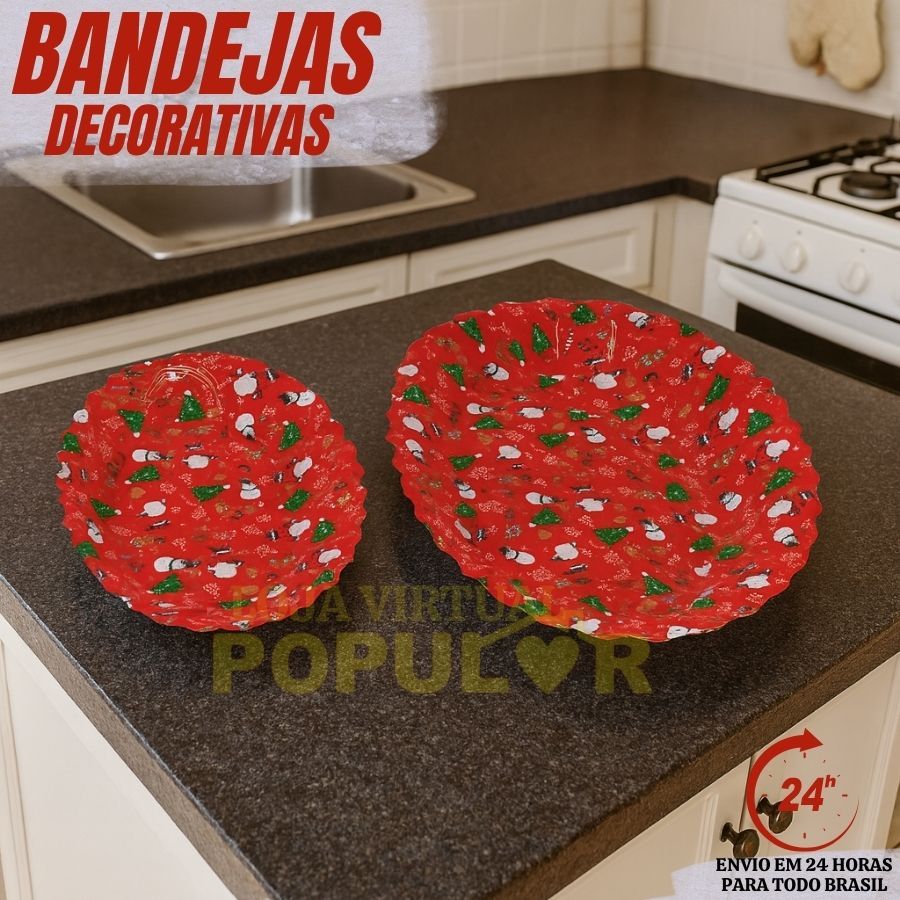 Bandejas Natalina Decorativa Oval 40CM E 48CM Wincy – Decoração de Mesa Feliz Natal