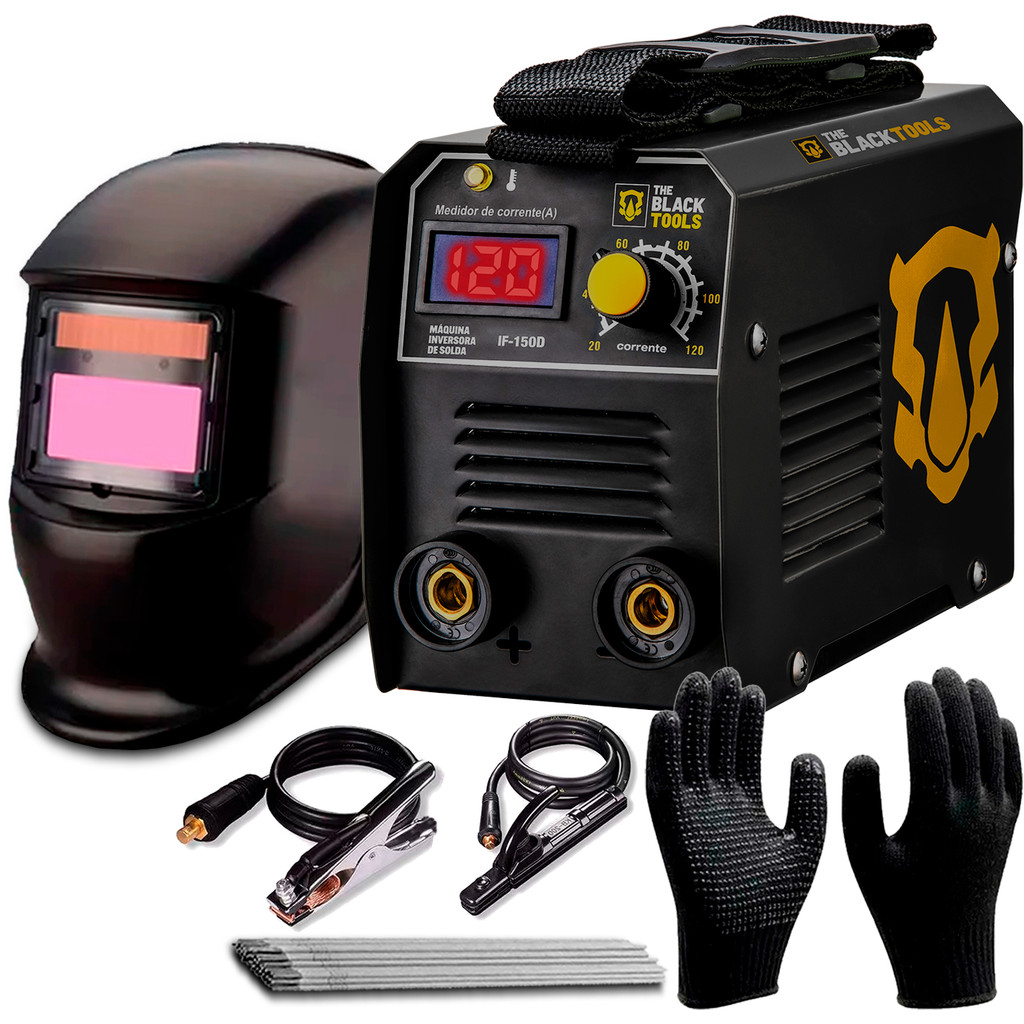 Maquina Solda Inversora 220v Elétrica The Black Tools + Mascara De Solda Automatica + Eletrodos
