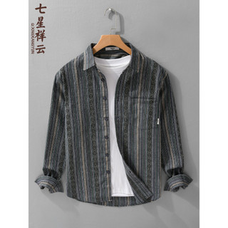 Estilo japonês High-End estilo étnico Jacquard Vertical listrado camisa masculina solta Retro Casual camisa de manga com