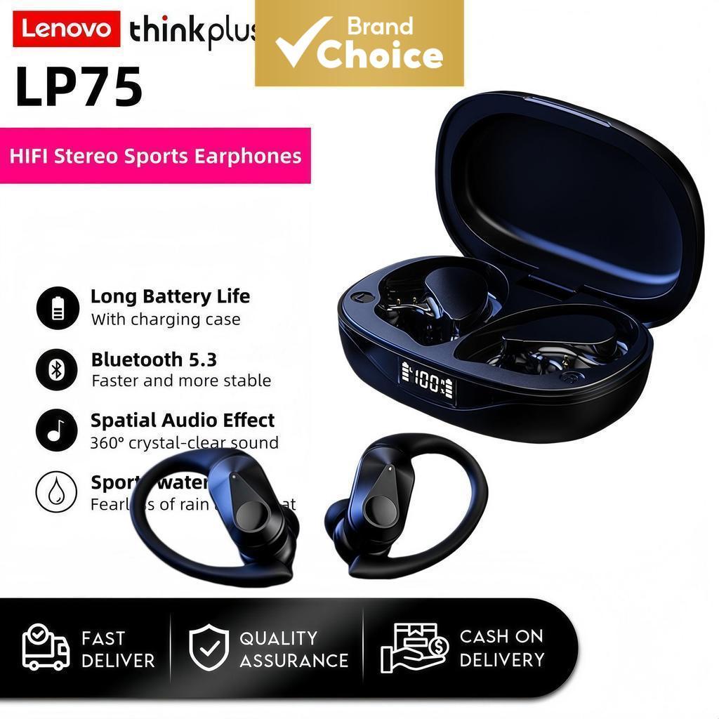Lenovo LP75 Fones De Ouvido Profissionais Para Jogos Esportivos ENC Redução De Ruído HiFi Bass Display LED HD Com Microf