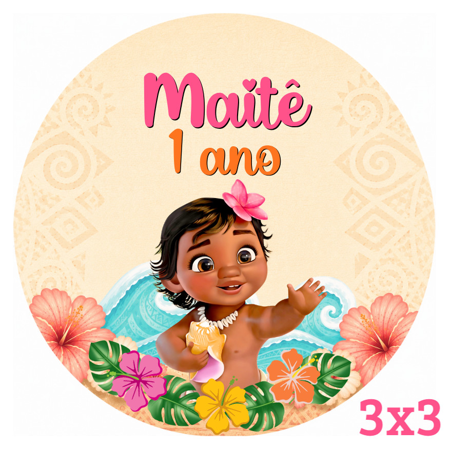 Adesivo Personalizado Moana 3x3 | Lembrancinha | Festa Infantil | Aniversário