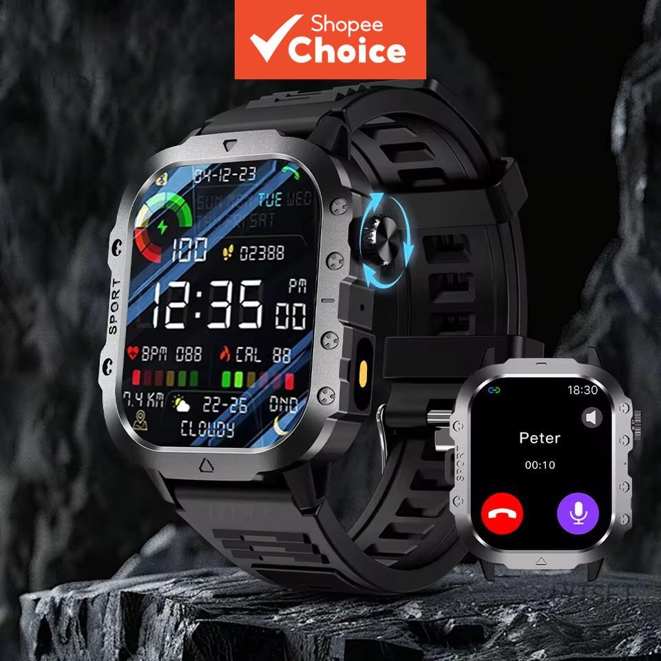 Relógio Esportivo Inteligente ao Ar Livre Tela HD de 1,44 polegadas Lanterna LED Bluetooth Chamada de Voz Smartwatch
