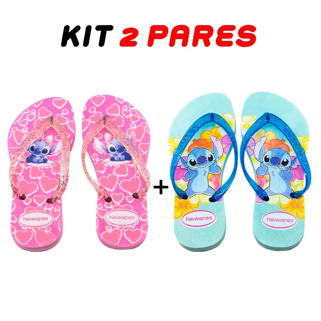 Kit 2 Chinelos Infantil Menina Havaianas Stitch Original Confortável Antiderrapante Leve