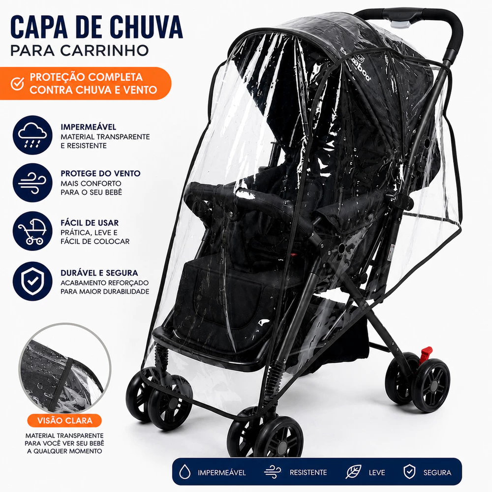 Capa Protetora Universal para Carrinho de Bebê Impermeável Transparente Contra Chuva Vento e Frio