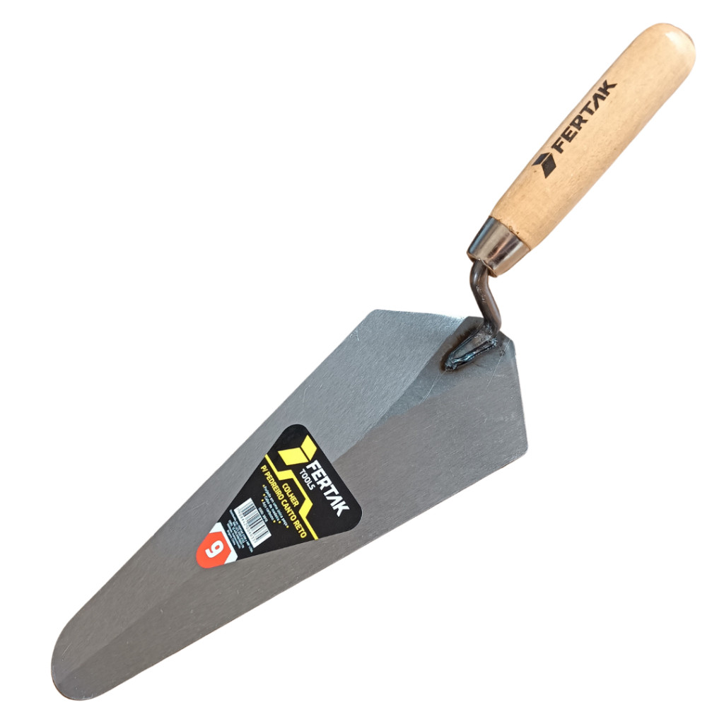 Colher De Pedreiro Canto Reto 06", 07", 08", 09" e 10" Polegadas Cabo Em Madeira Fertak
