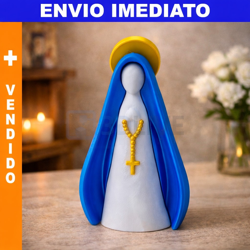 Escultura Decorativa Nossa Senhora em Impressão 3D | Imagem Religiosa Moderna | 10cm, 14cm ou 18cm | Decoração de Fé