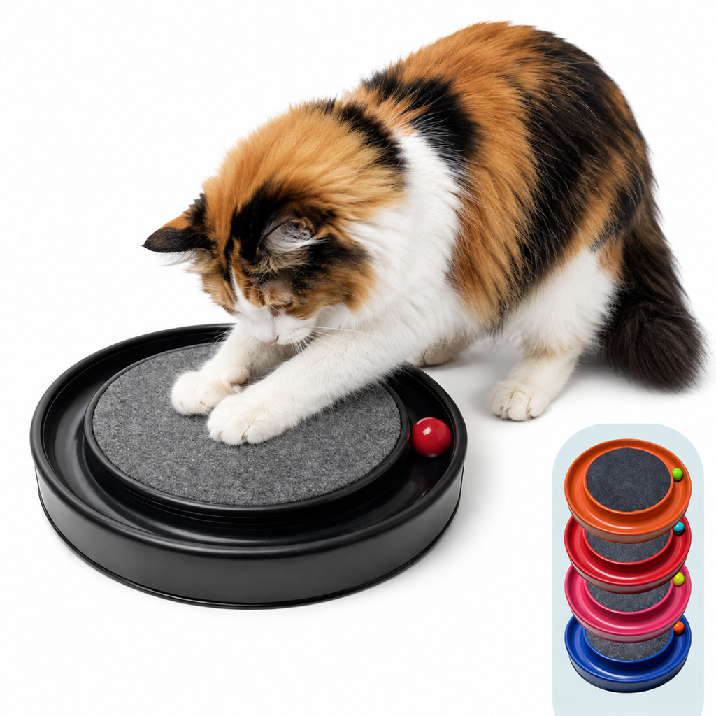 Arranhador Para Gatos Redondo Carpete Com Bolinha Bola Interativo Anti-Stress