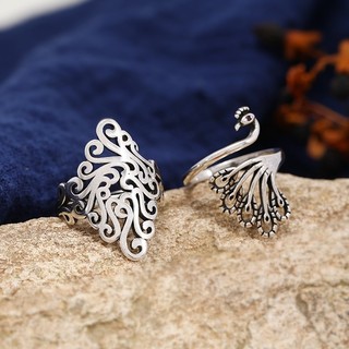 Novo estilo chinês estilo chinês Retro artesanal em forma de diamante oco anel único estilo étnico simples feminino tail