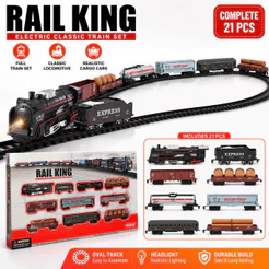 Rail King Conjunto De Trem Clássico Elétrico Brinquedo De Pista Ferroviária Com Som Leve Para Presente Infantil