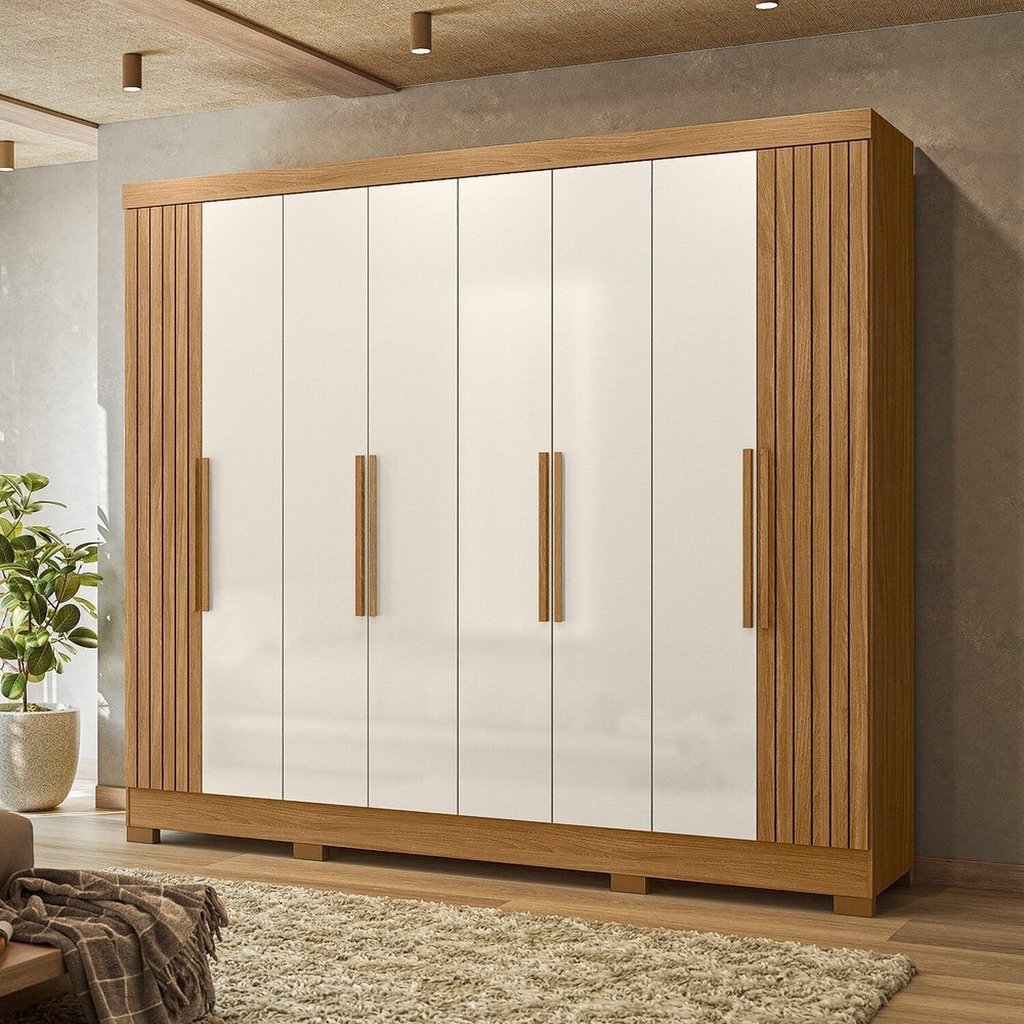 Guarda-Roupa Casal Frisado 8 Portas 4 Gavetas e Pés Diplomata Freijó/Off White Freijó Frisado/Off White