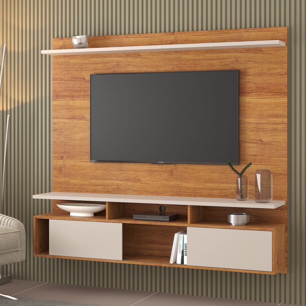 Painel para TV até 75 Polegadas 181CMX165CM Noel Espresso Móveis Marrom Mel/Off White