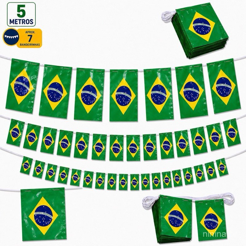 Bandeirinhas do Brasil Copa do Mundo Bandeiras Plástico Resistente Varal Kit 10 a 100 Metros