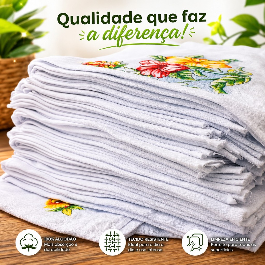 Pano de Prato estampado com bainha / premium 40x70 gigante100% Algodão Branco Alta Absorção Cozinha Resistente