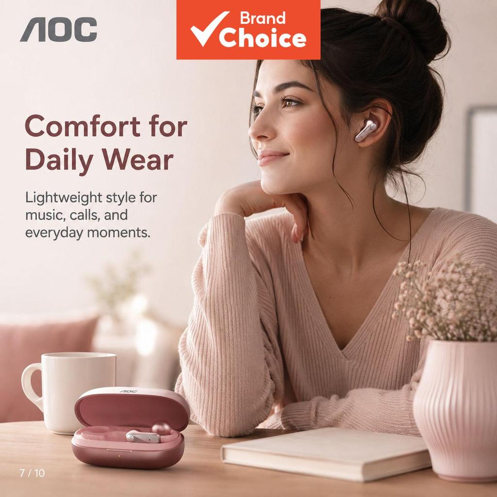 Fones de Ouvido Clip-On AOC ACD4614 Fones Bluetooth Abertos HiFi Sem Fadiga Após Uso Prolongado Fones de Ouvido 100H
