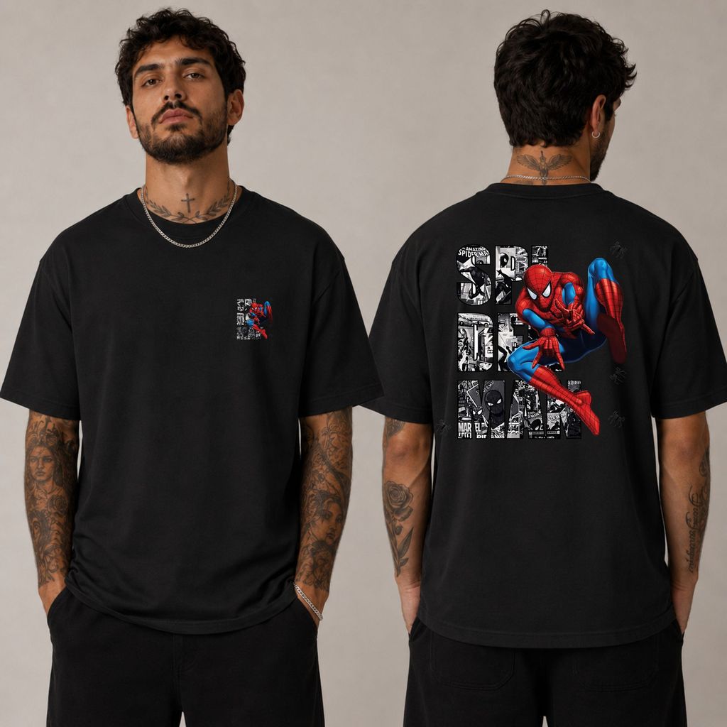 Camiseta Menino Aranha Masculina Filme Spider Man Frente e Costas Estampada Algodão