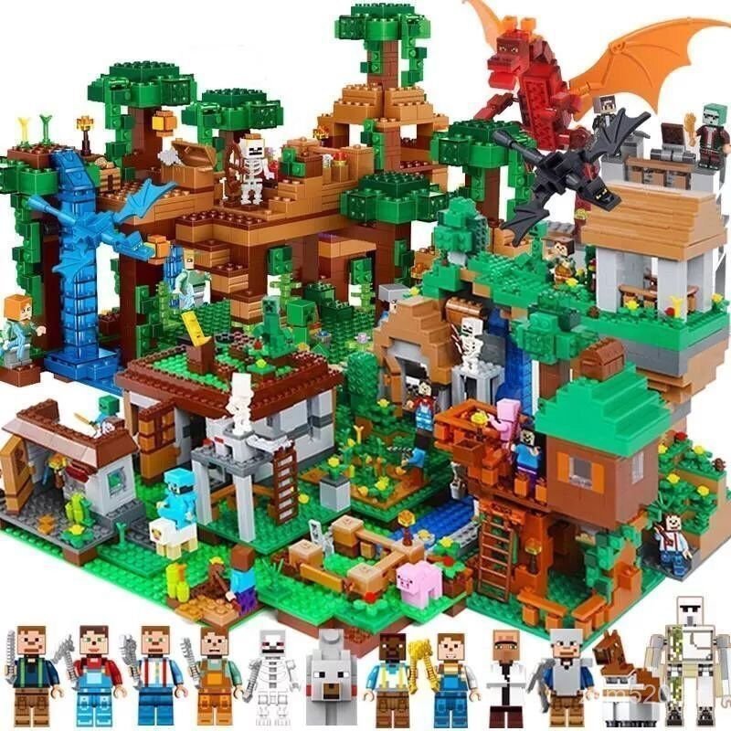 1000 Peças Bloco de Monta Compatível com lego Jungle Craft Cachoeira Meninos Meninas Conjunto de brinquedos educativos