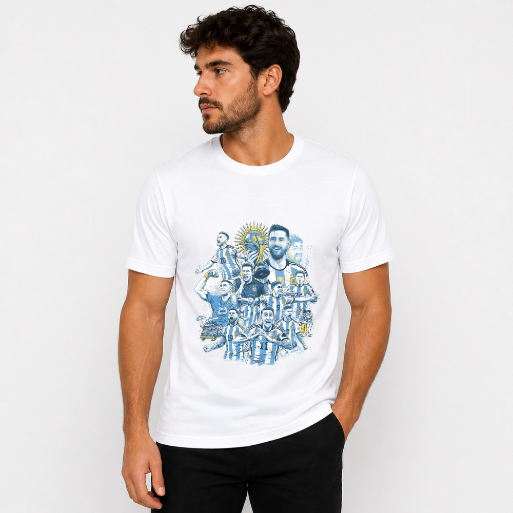 Camiseta Masculina Unissex Seleção Argentina Messi 10 Jogadores Campeão Copa Futebol Blusa Camisa Futebol 100% Algodão