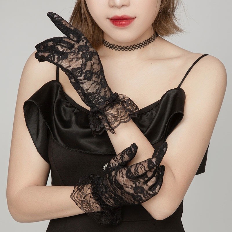 Luva de Curta de Renda Flores ou Laço Fantasia Festa Noiva Cosplay Egirl