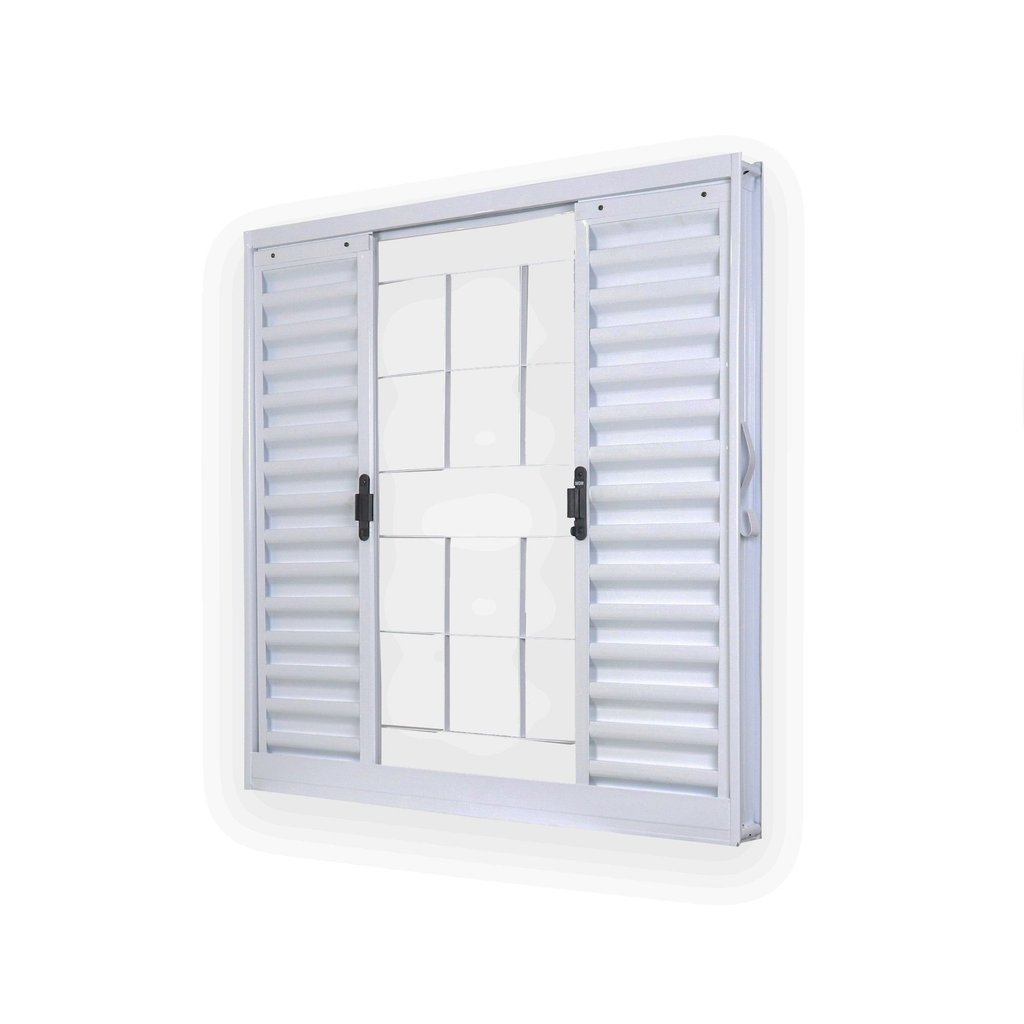 Janela de Aço Veneziana de Correr 100x120cm 4 Folhas com Grade Minas Sul MGM Branco 100cm x 120cm