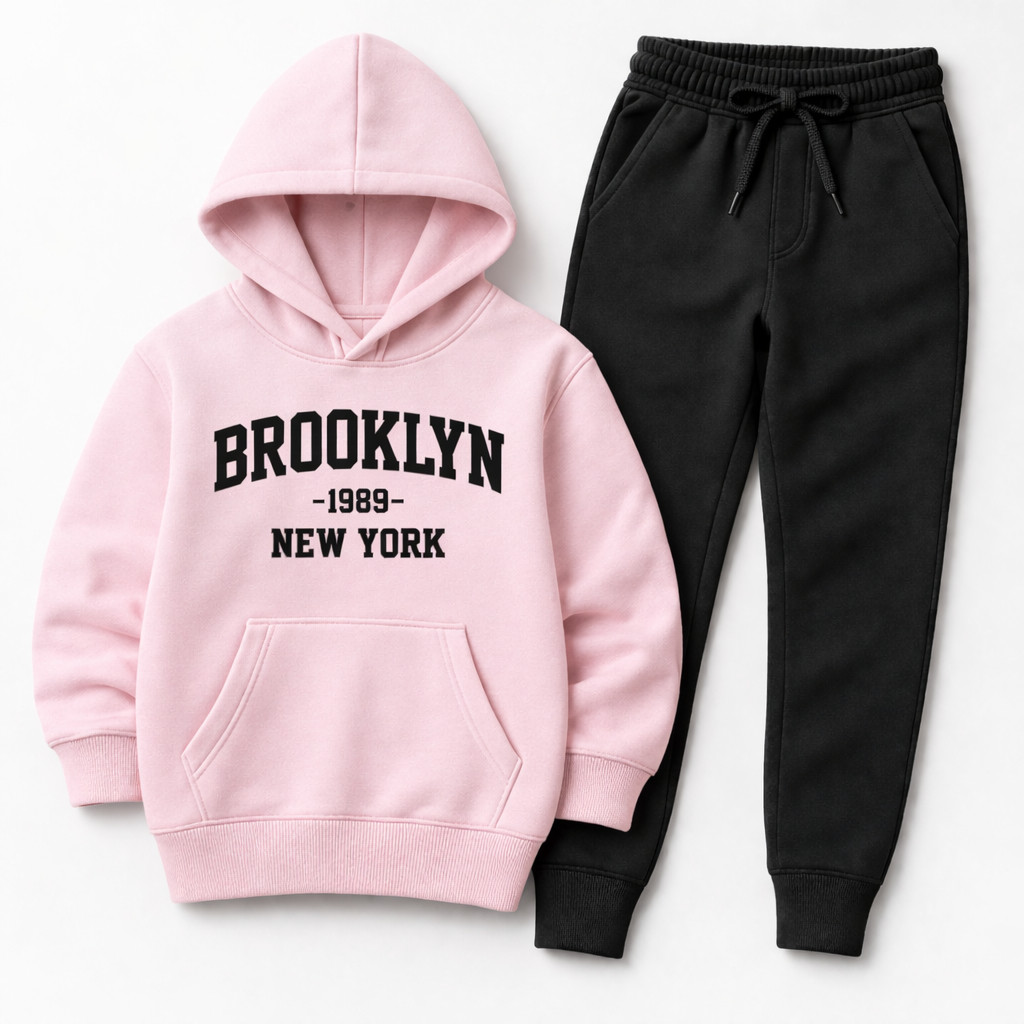 Conjunto Moletom Infantil kit estampado Brooklyn Blusa de Frio Canguru e Calça Flanelado menino menina