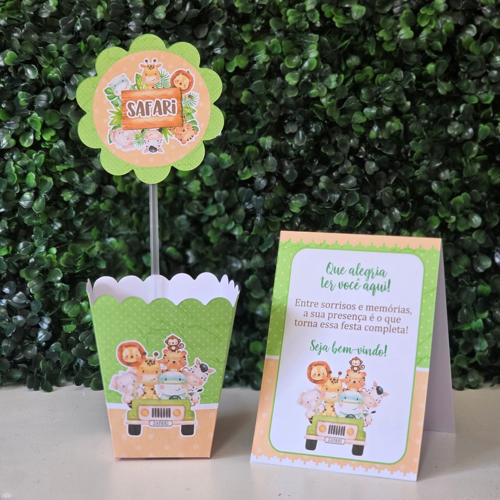 Centros de mesa + Plaquinhas Safari Baby - PEGUE E MONTE - PRONTA ENTREGA Lembrancinhas decoração personalizados