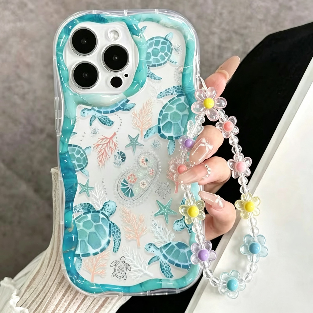Cordão De Flores Coloridas Removível Capa Capinha Para Samsung Galaxy A03 A04E A05 A06 A12 A13 A14 A15 A16 A23 Oceano