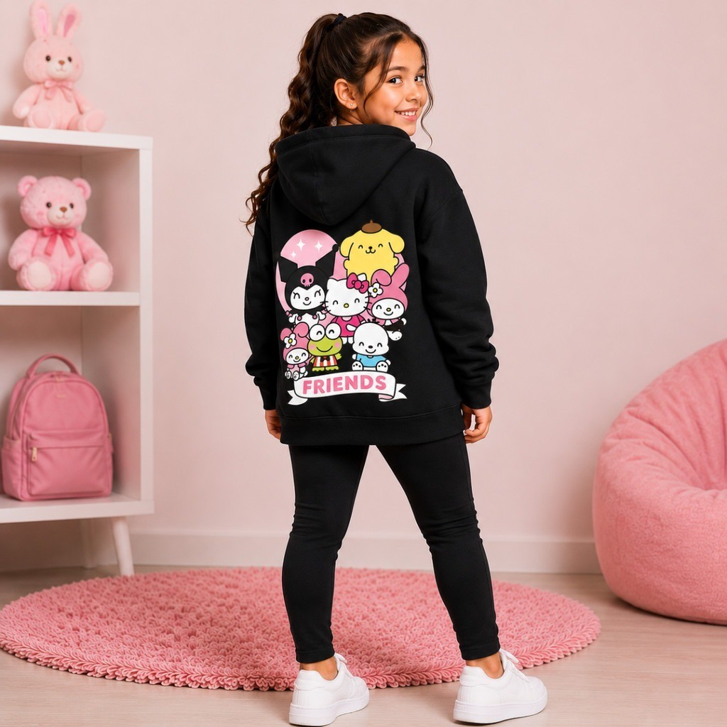 Conjunto Hello Kitty Infantil Feminino Moletom Com Capuz Legging Quentinha Roupa de Inverno Tamanhos